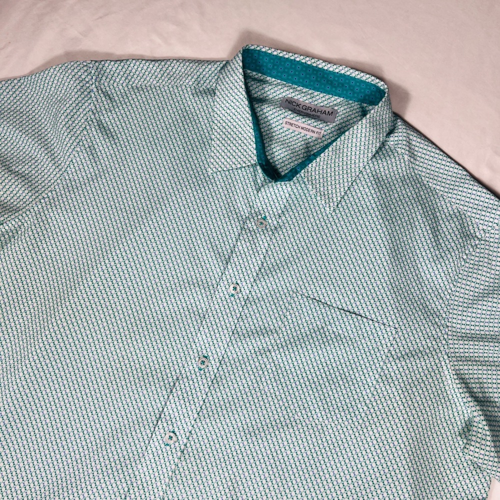 Nick Graham Everywhere Mens 2XL Teal Blue Geometric Dot Stretch Modern Fit Shirt